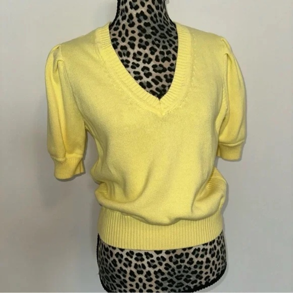 Ann Taylor Loft Puff Sleeve V-Neck Sweater Tee Top Butter Yellow Size XL